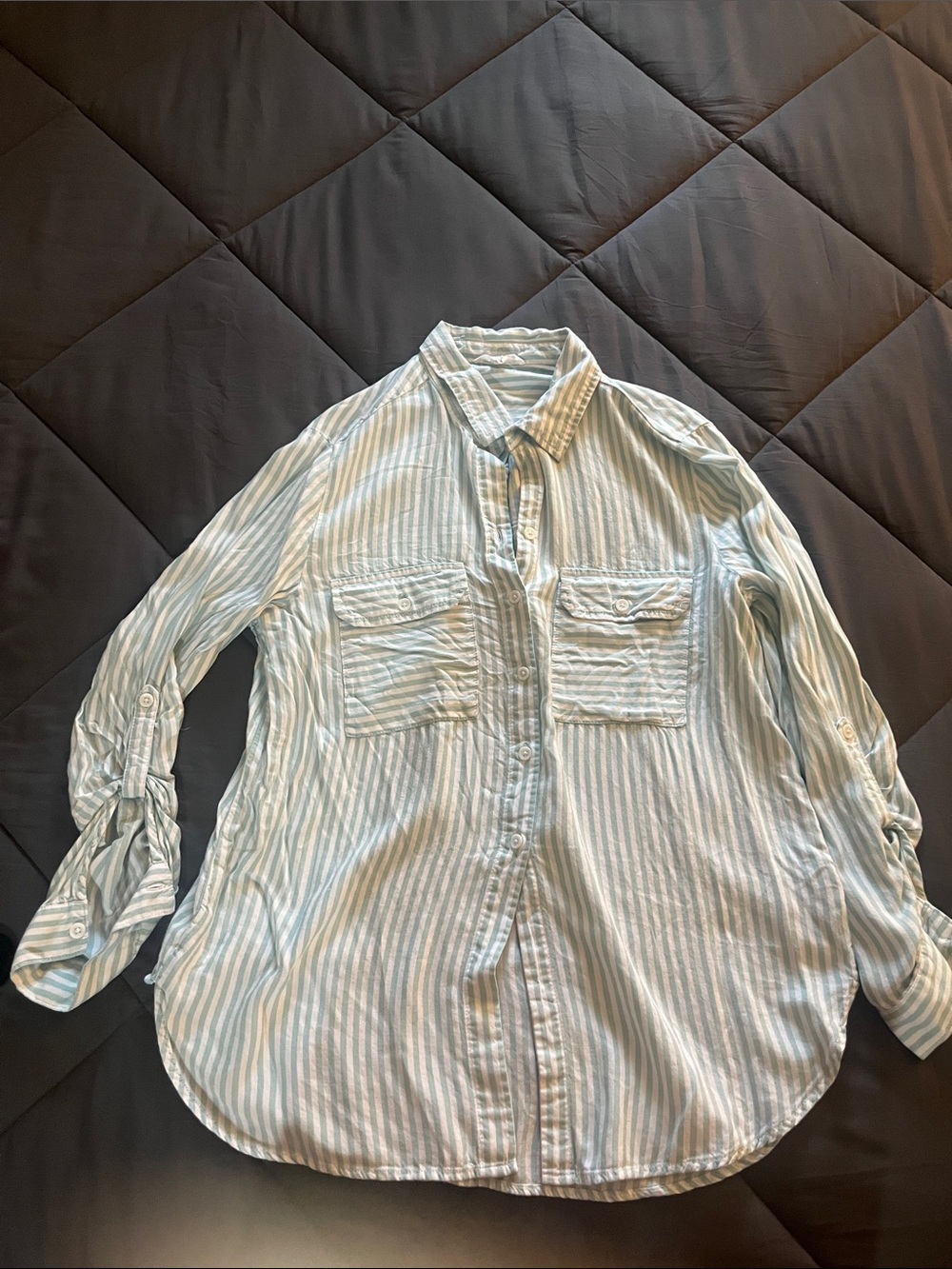 beachlunchlounge Blue and White Striped Button-Down Shirt
